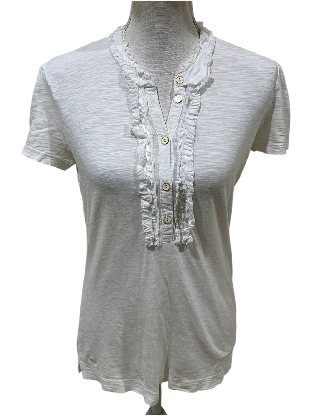 Lilly Pulitzer White Ruffle-Trim pima cotton short sleeve Tee size medium